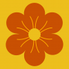 Fleur sixties header orange foncé sur fond jaune orangé